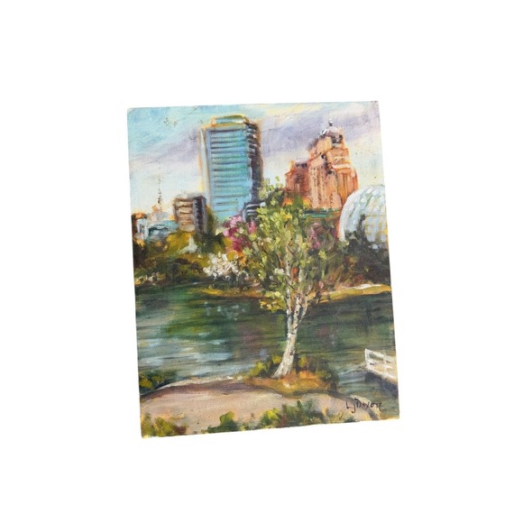 Original Oil Painting Cityscape Waterfront Landscape Art Framed Artwork - Picture 1 of 5